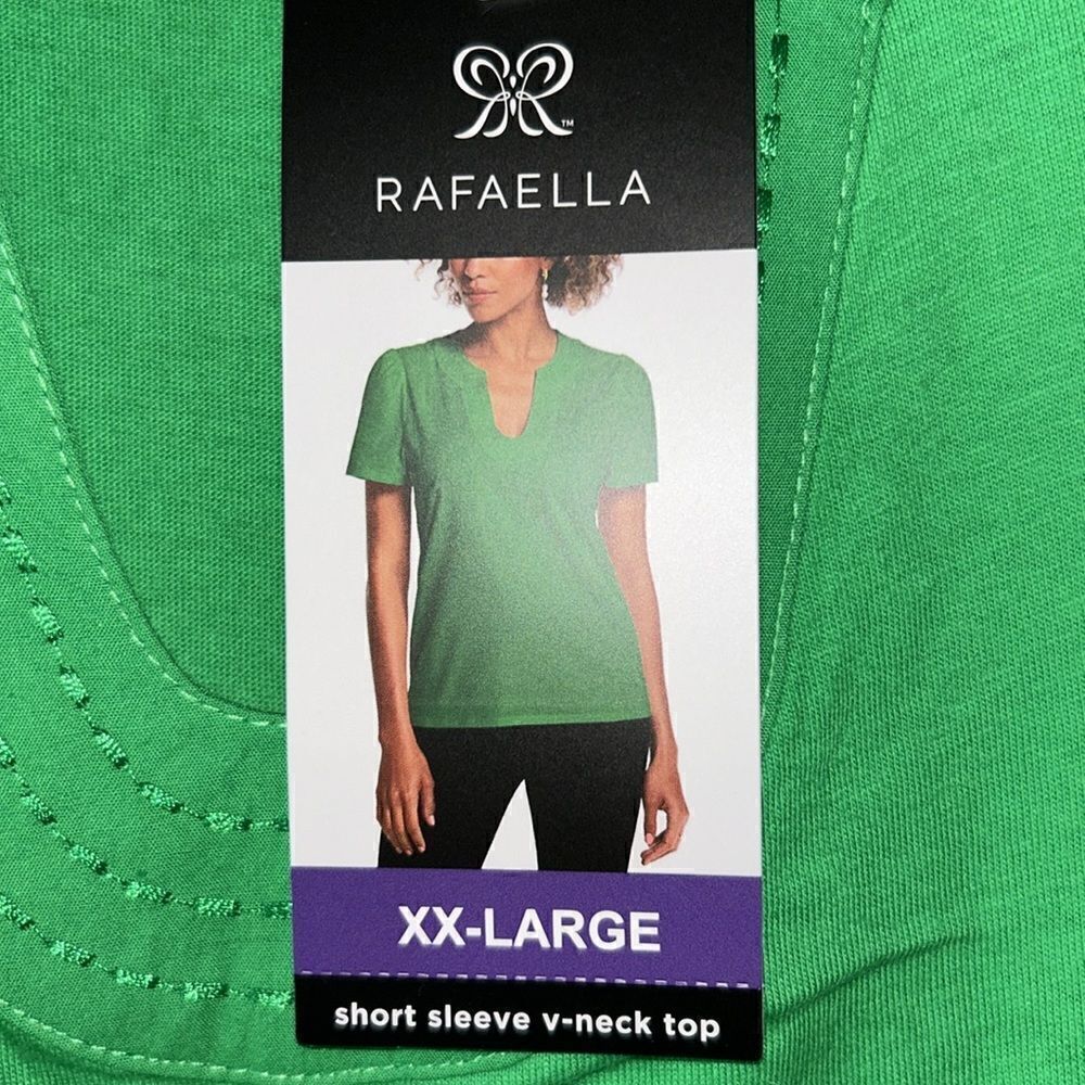 NEW Rafaella Short Sleeve Green V Neck Top